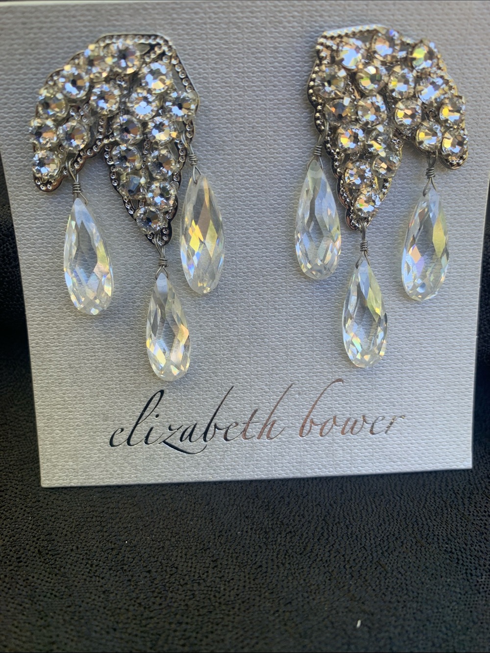 Elizabeth Bower Silver Crystal Teardrop Dangle Earrings - Clear BHLDN